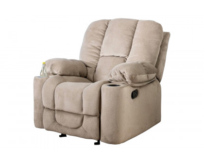 FaFurn - Traditional Upholstered Manual Reclining Sofa Chair W/ 2 Cup Holders and Footrest