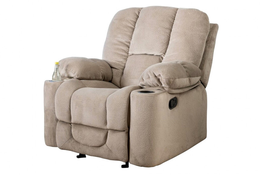 FaFurn™ Traditional Upholstered Manual Reclining Sofa Chair W/ 2 Cup Holders and Footrest - Beige