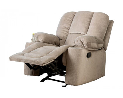 FaFurn™ Traditional Upholstered Manual Reclining Sofa Chair W/ 2 Cup Holders and Footrest - Beige