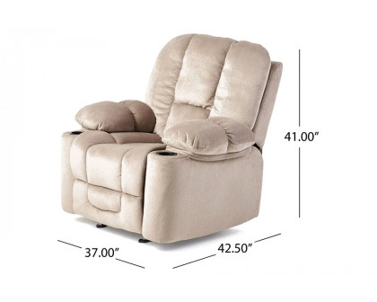 FaFurn™ Traditional Upholstered Manual Reclining Sofa Chair W/ 2 Cup Holders and Footrest - Beige