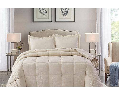 FaFurn 3 Piece Microfiber Reversible Comforter Set - Beige, Queen Size