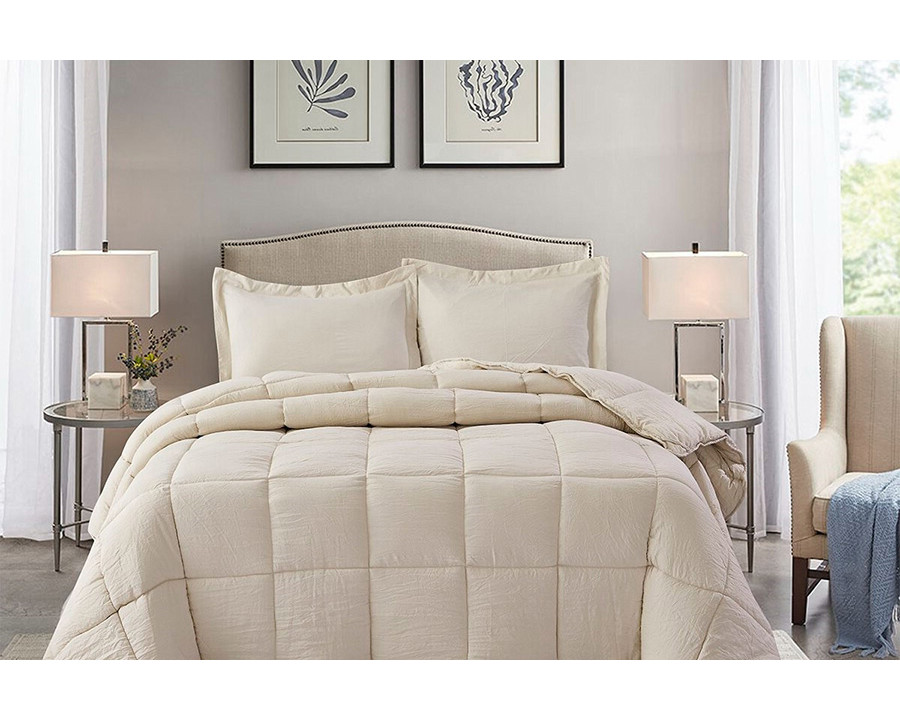 FaFurn 3 Piece Microfiber Reversible Comforter Set - Beige, Queen Size