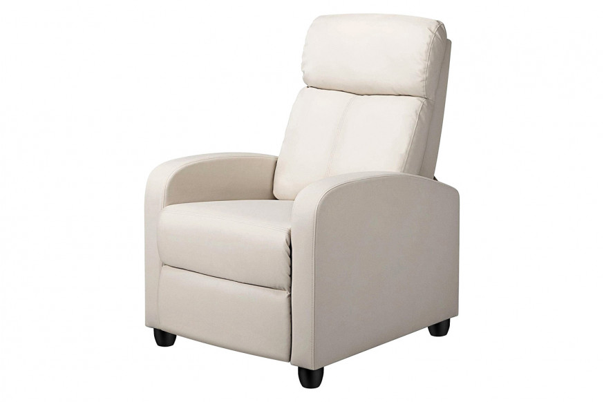 FaFurn™ High-Density Faux Leather Push Back Recliner Chair - Off White