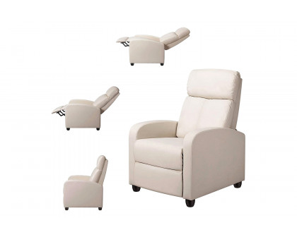 FaFurn™ High-Density Faux Leather Push Back Recliner Chair - Off White