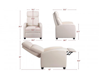 FaFurn™ High-Density Faux Leather Push Back Recliner Chair - Off White