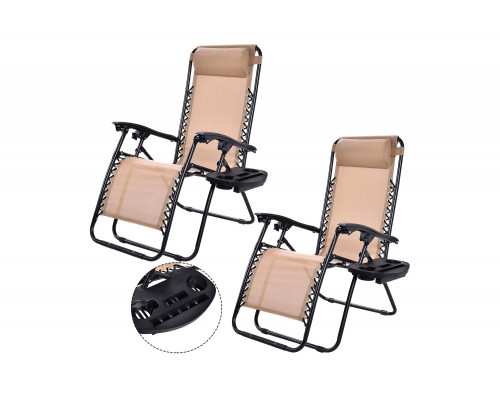 FaFurn Folding Outdoor Zero Gravity Lounge Chair Recliner (Set of 2) - Beige