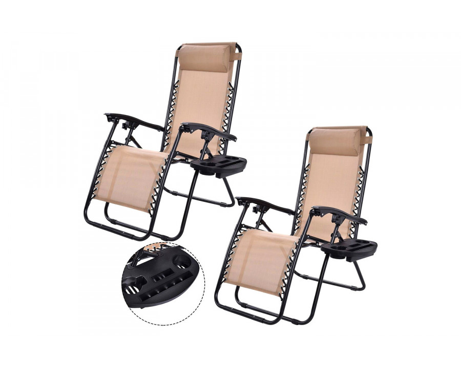 FaFurn Folding Outdoor Zero Gravity Lounge Chair Recliner (Set of 2) - Beige