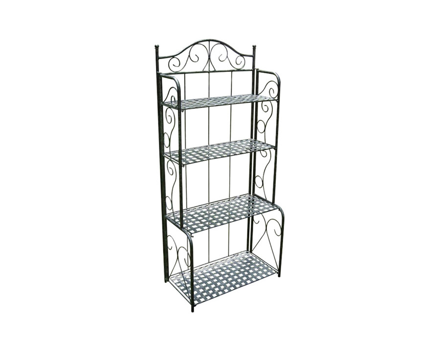 FaFurn - Indoor Outdoor Folding Black Metal Bakers Rack with 4-Tier Lattice Shelves