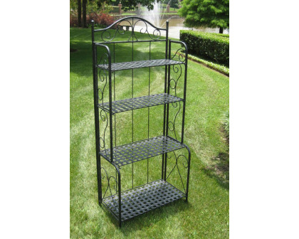 FaFurn - Indoor Outdoor Folding Black Metal Bakers Rack with 4-Tier Lattice Shelves