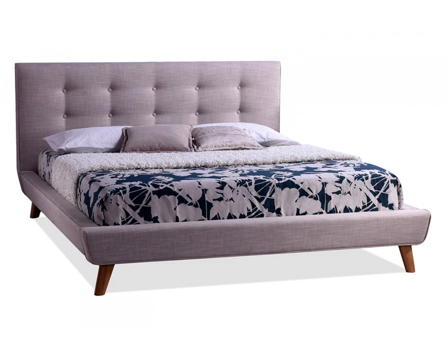 FaFurn - Modern Linen Upholstered Platform Full Bed with Button Tufted Headboard