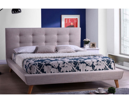 FaFurn - Modern Linen Upholstered Platform Full Bed with Button Tufted Headboard