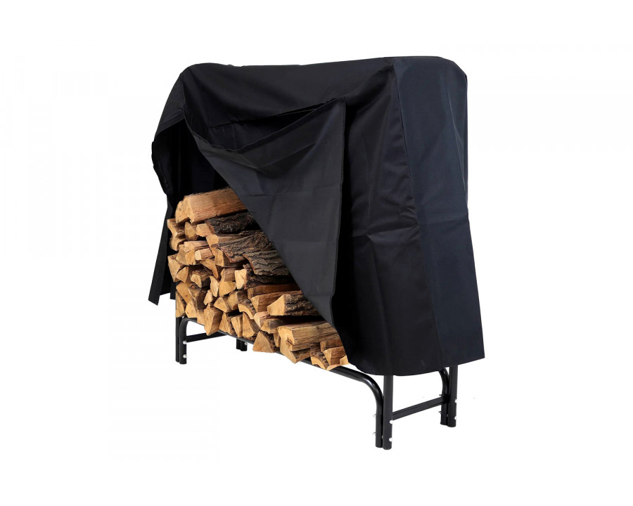 FaFurn 4-Ft Indoor Outdoor Black Metal Firewood Holder Log Rack with Cover