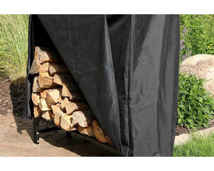 FaFurn 4-Ft Indoor Outdoor Black Metal Firewood Holder Log Rack with Cover