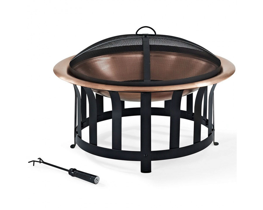 FaFurn Oversized Fire Pit with Black Steel Frame Poker and Spark Screen - Steel