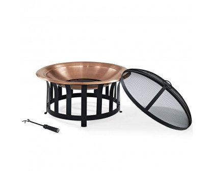 FaFurn Oversized Fire Pit with Black Steel Frame Poker and Spark Screen - Steel