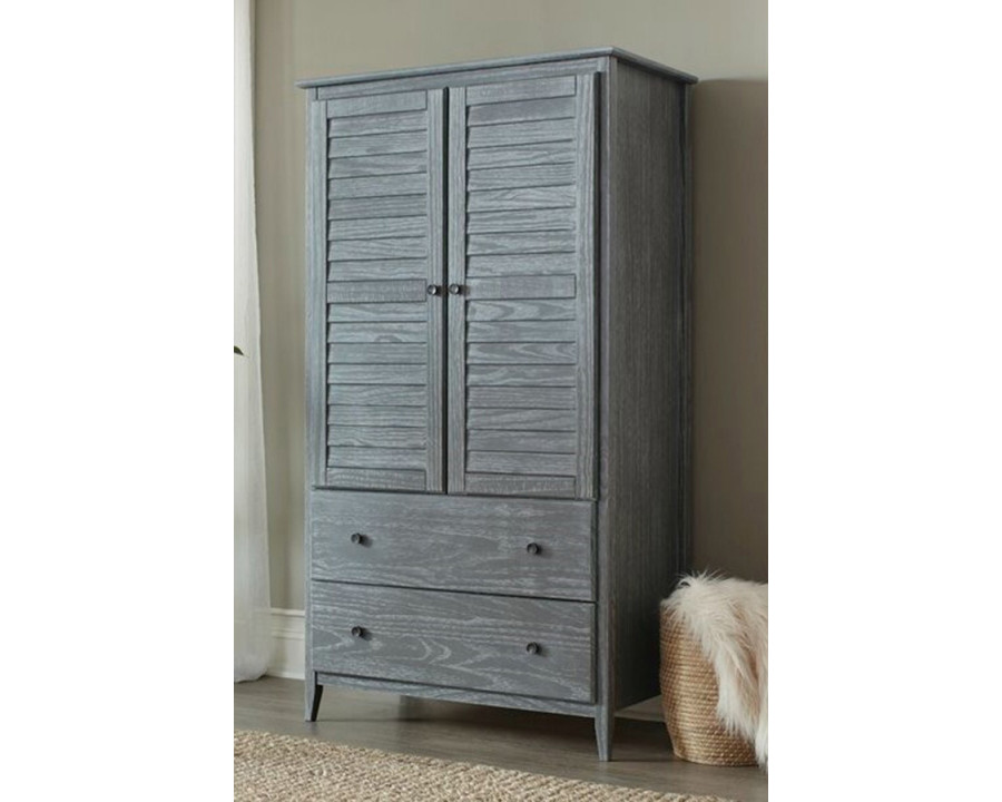 FaFurn Farmhome Louvered Distressed Pine Armoire - Gray