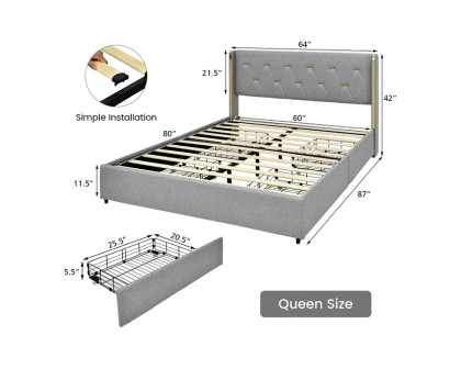 FaFurn Linen Headboard 4 Drawer Storage Platform Bed - Gray/Gold, Queen Size