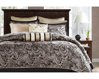 FaFurn 12 Piece Cotton Polyester Comforter Set - Black/Gold, King Size