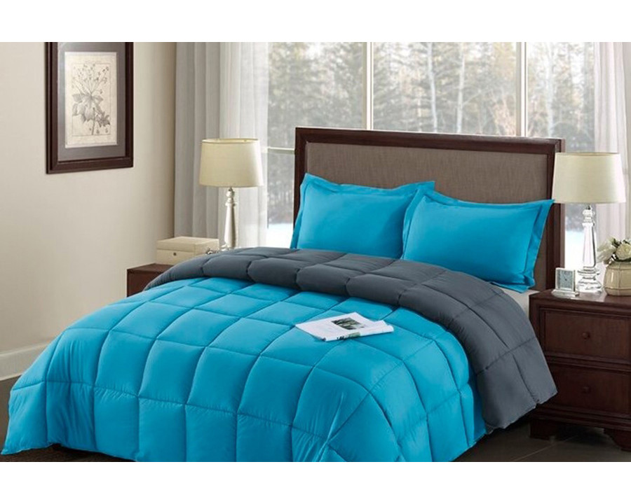 FaFurn Traditional Microfiber Reversible 3 Piece Comforter Set - Blue/Gray, King Size/California King