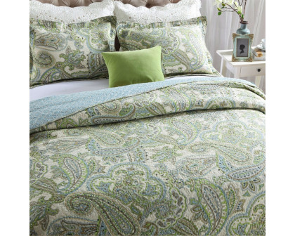 FaFurn - 3-Piece Queen Size Quilt Set with Paisley Pattern in Green, Cotton