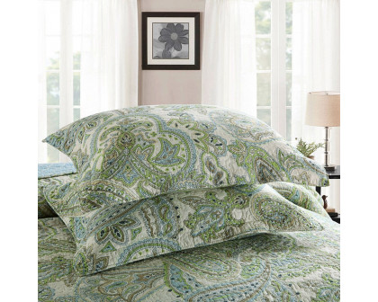 FaFurn - 3-Piece Queen Size Quilt Set with Paisley Pattern in Green, Cotton