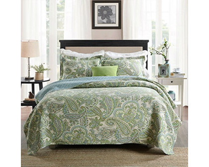 FaFurn - 3-Piece Queen Size Quilt Set with Paisley Pattern in Green, Cotton