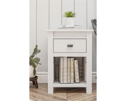 FaFurn Farmhouse 1-Drawer Bedroom Nightstand with Open Shelf - Off-White Oak