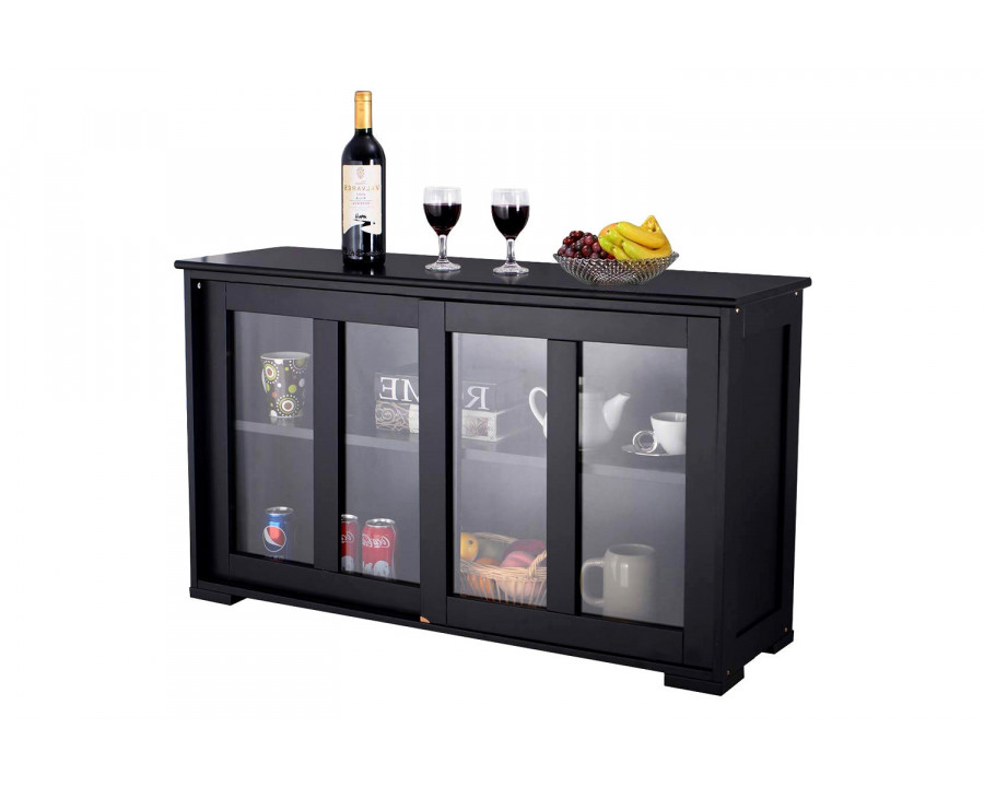 FaFurn Sideboard Buffet Dining Storage Cabinet with 2 Glass Sliding Doors - Black