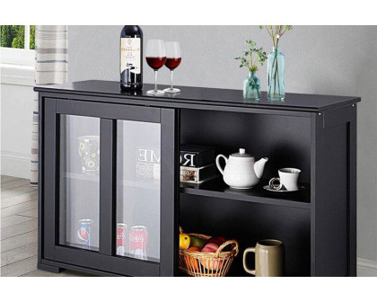 FaFurn Sideboard Buffet Dining Storage Cabinet with 2 Glass Sliding Doors - Black