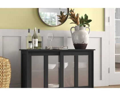 FaFurn Sideboard Buffet Dining Storage Cabinet with 2 Glass Sliding Doors - Black