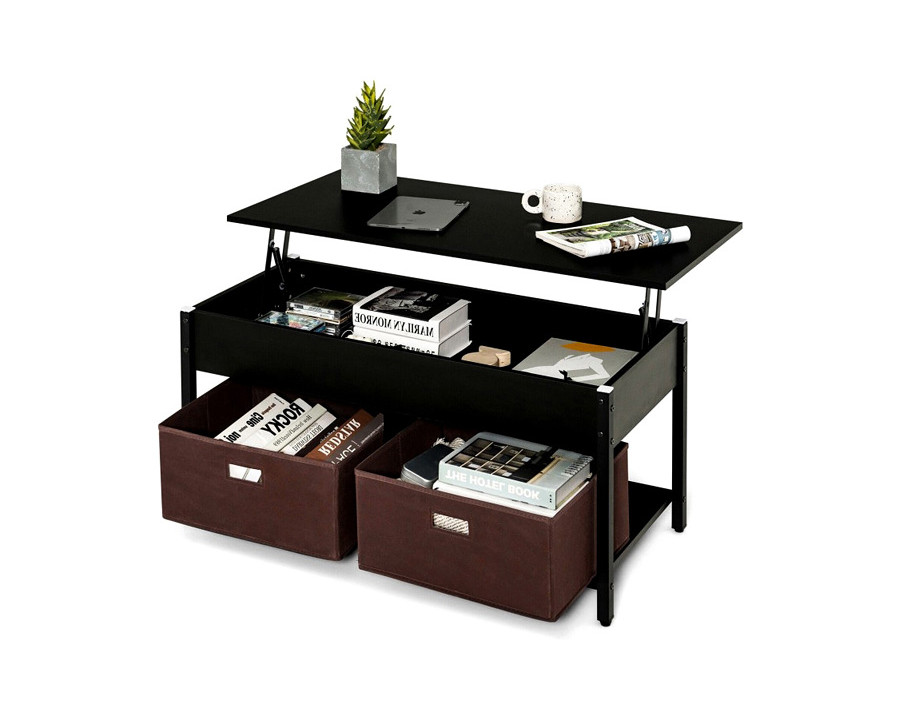 FaFurn Farmhouse Lift-Top Multi Purpose Coffee Table with 2 Storage Drawers Bins - Black