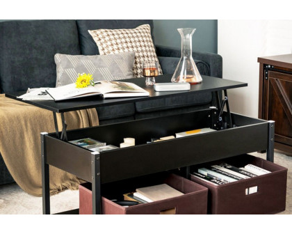 FaFurn™ Farmhouse Lift-Top Multi Purpose Coffee Table with 2 Storage Drawers Bins - Black