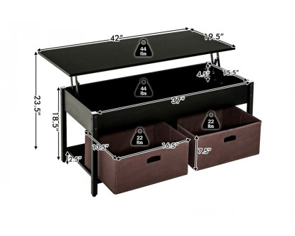 FaFurn™ Farmhouse Lift-Top Multi Purpose Coffee Table with 2 Storage Drawers Bins - Black