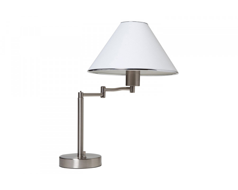 FaFurn - Sing Arm Table Lamp in Brushed Nickel and White Fabric Shade