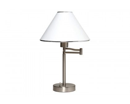 FaFurn - Sing Arm Table Lamp in Brushed Nickel and White Fabric Shade