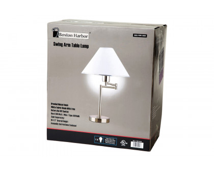 FaFurn - Sing Arm Table Lamp in Brushed Nickel and White Fabric Shade