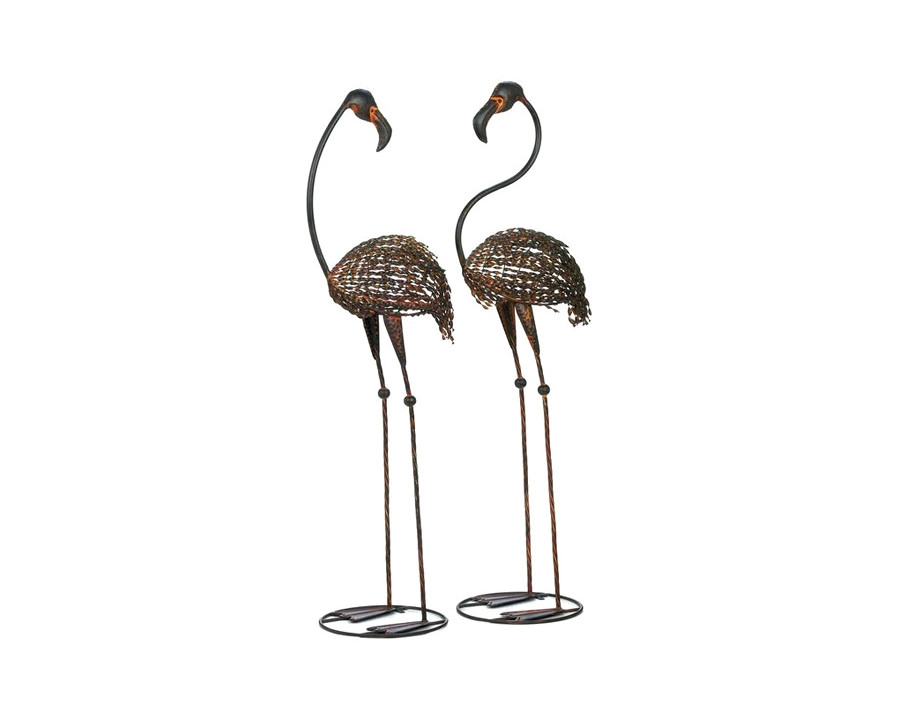 FaFurn - Metal Outdoor Wild Flamingo Garden Statue Set (Set of 2)