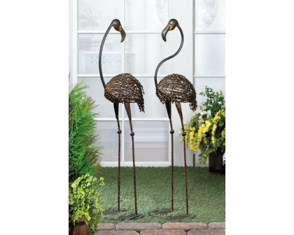 FaFurn - Metal Outdoor Wild Flamingo Garden Statue Set (Set of 2)