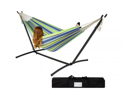 FaFurn - Portable Stripe Cotton Hammock with Metal Stand and Carry Case