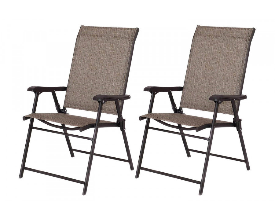 FaFurn - Outdoor Folding Patio Chairs in Brown with Black Metal Frame (Set of 2)