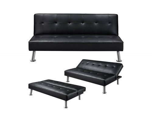 FaFurn Faux Leather Click Clack Adjustable Futon Sleeper Sofa - Black