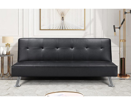 FaFurn Faux Leather Click Clack Adjustable Futon Sleeper Sofa - Black