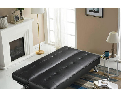 FaFurn Faux Leather Click Clack Adjustable Futon Sleeper Sofa - Black