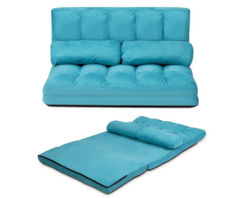 FaFurn Sofa-Bed with Adjustable Back - Teal Blue, Faux Suede