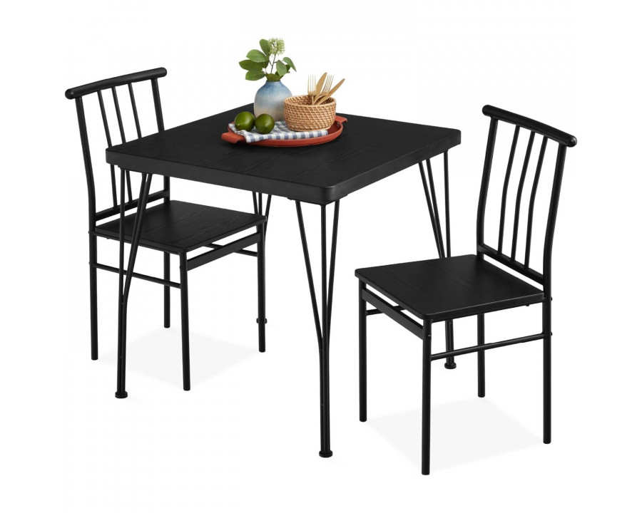 FaFurn 3-Piece Modern Dining Set with Table and 2 Chairs - Black, Wood/Metal