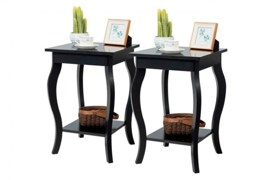 FaFurn™ Set of 2 Stylish End Table - Black, Wood