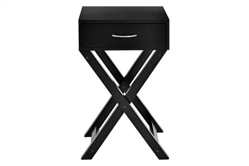 FaFurn™ X-Shape 1 Drawer End Table with D-Shape Handle - Black, Wood