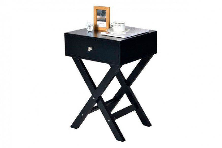 FaFurn™ X-Shape 1 Drawer End Table with Knob Handle - Black, Wood