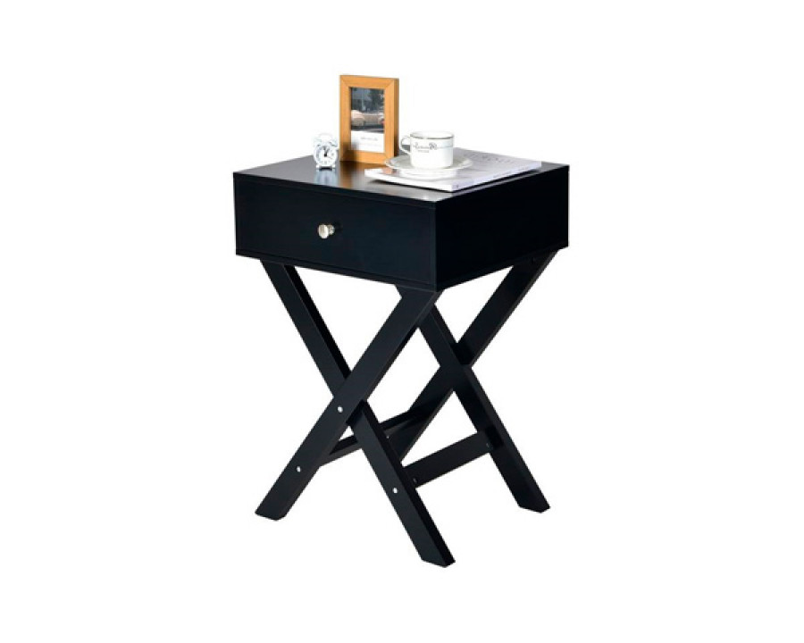 FaFurn X-Shape 1 Drawer End Table with Knob Handle - Black, Wood