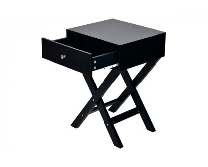 FaFurn™ X-Shape 1 Drawer End Table with Knob Handle - Black, Wood